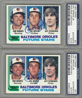1982 Topps #21 Cal Ripken Jr. Signed Rookie Cards Pair (2) - Both PSA/DNA Authentic